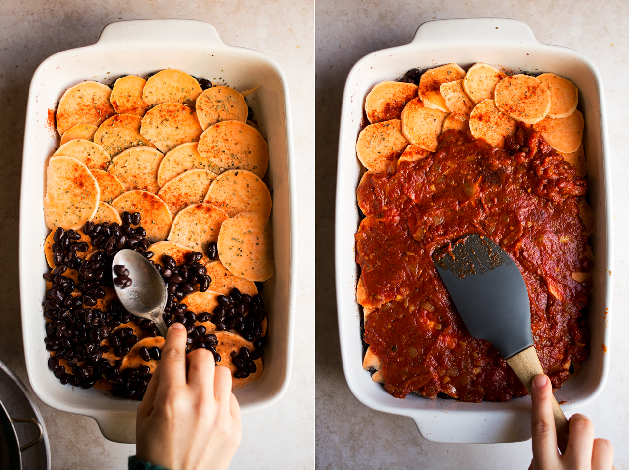 sweet potato black bean bake assembly