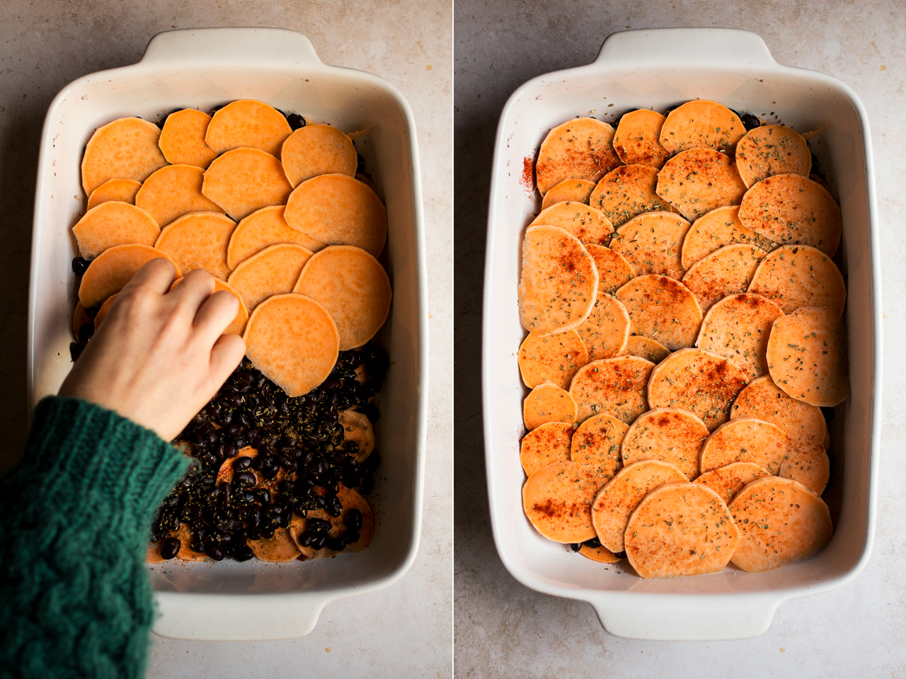 sweet potato black bean bake process