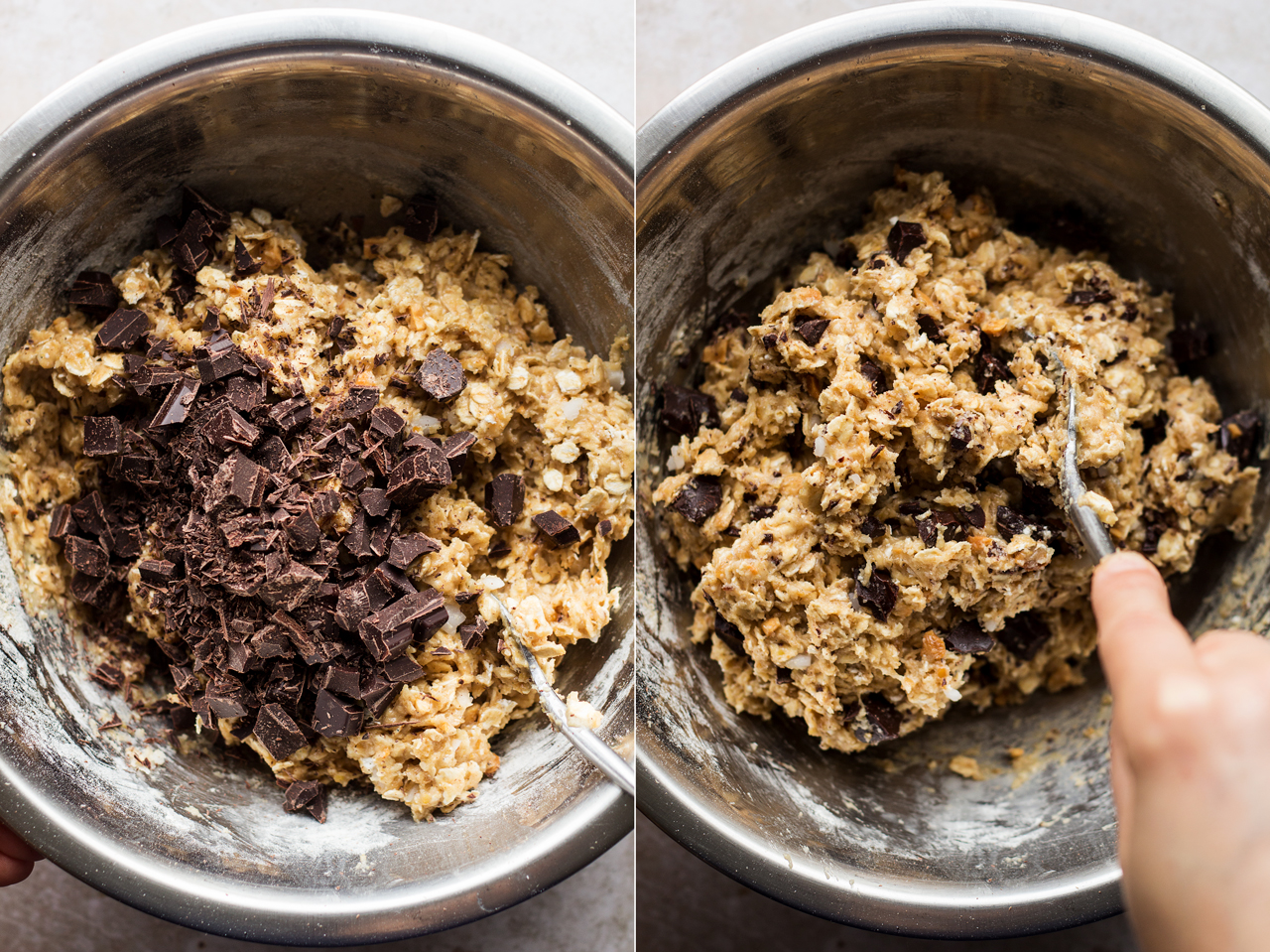 vegan oat cookies mixing chocolate