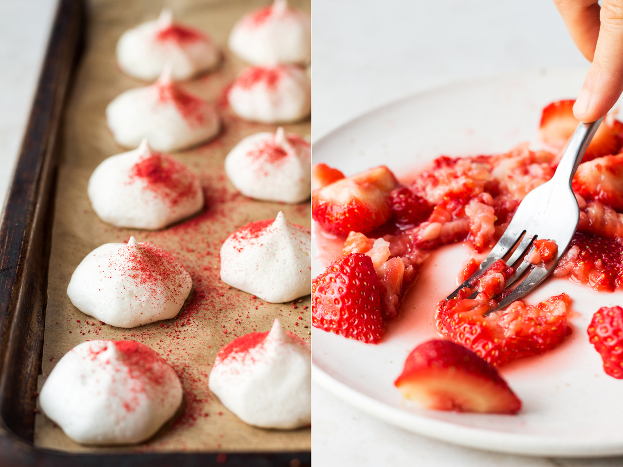 vegan eton mess dusted meringues strawberries