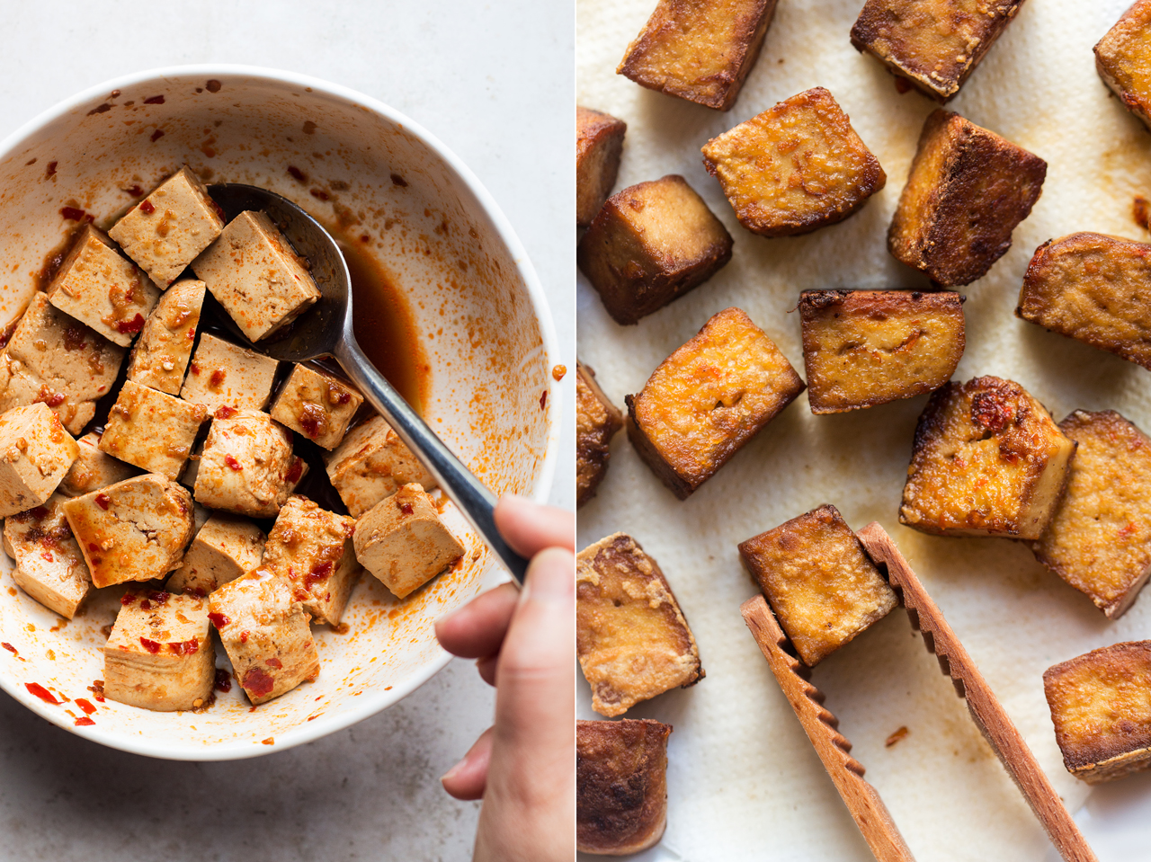 vegan bun noodles tofu before after