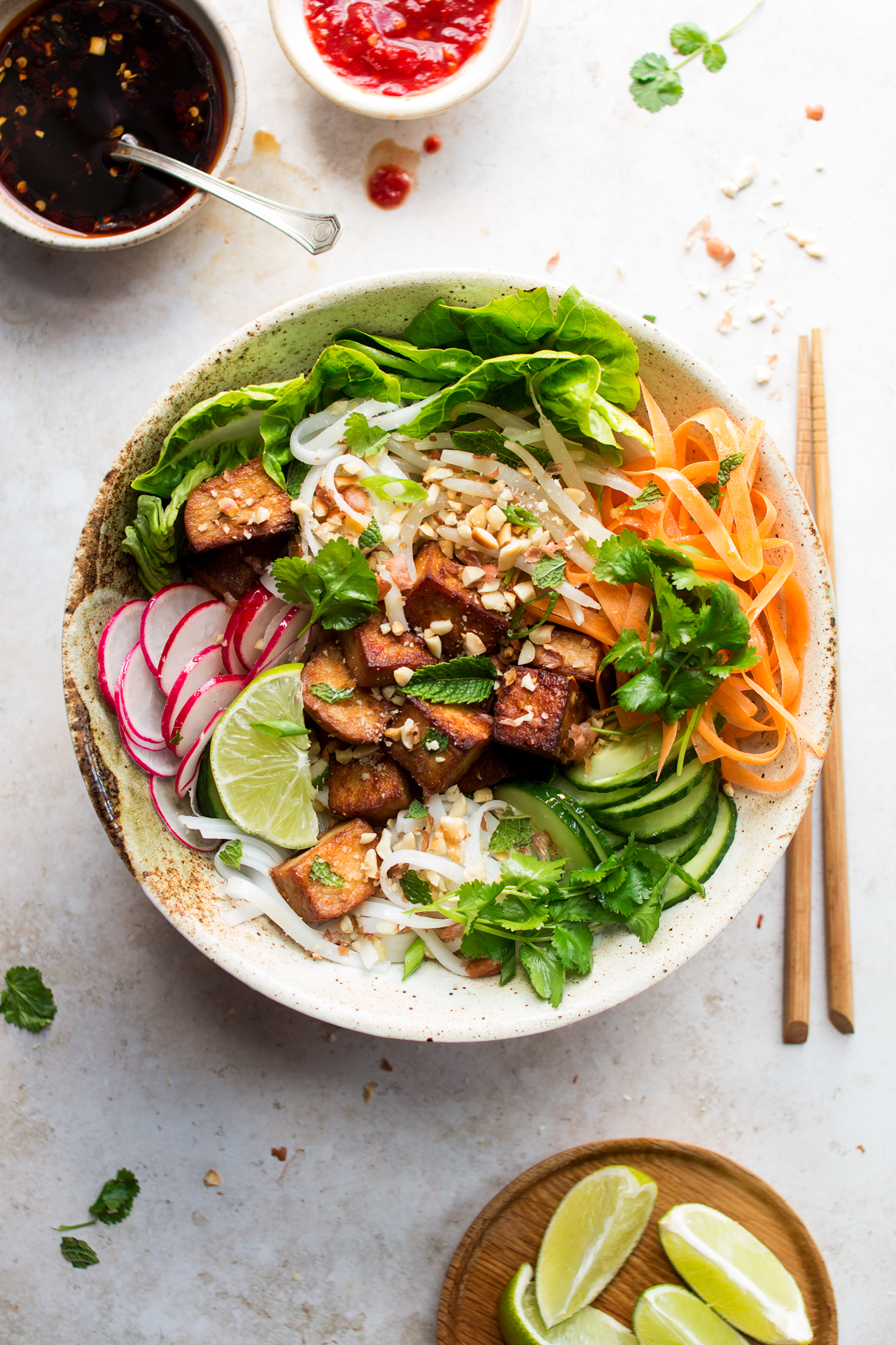 vegan bun noodles top down