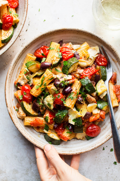 vegan summer pasta close up