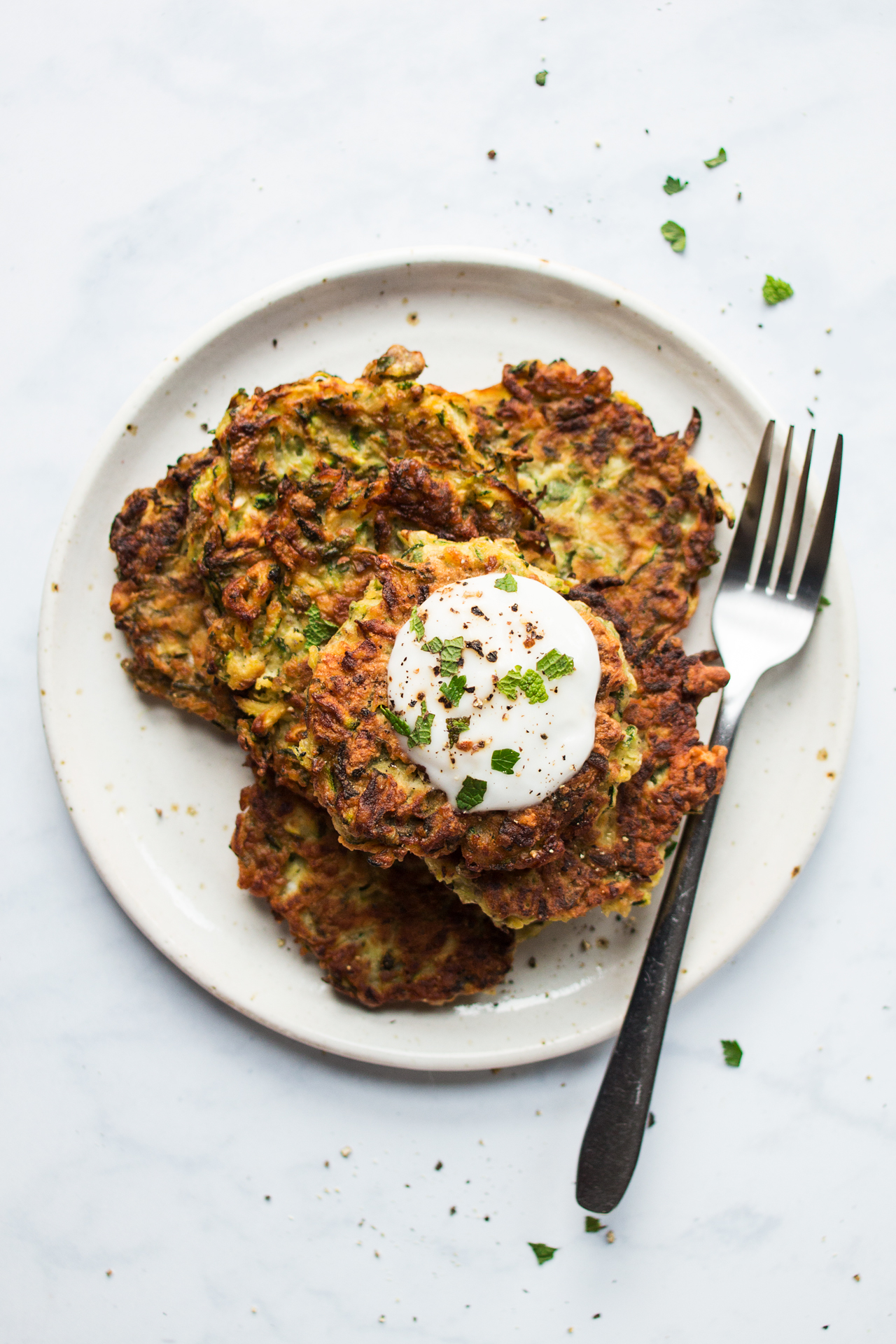 vegan courgette fritters plate