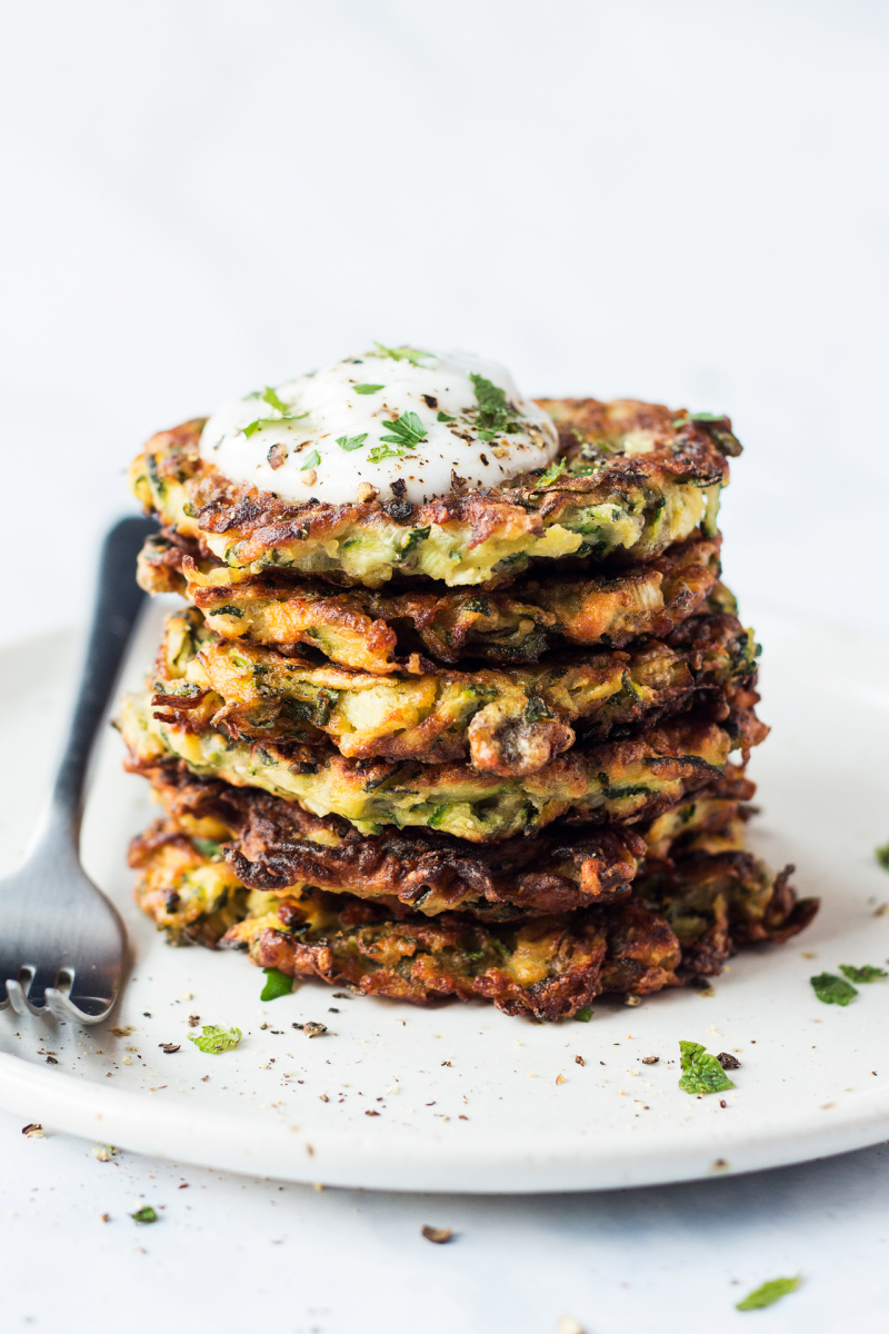 vegan courgette fritters stack cream