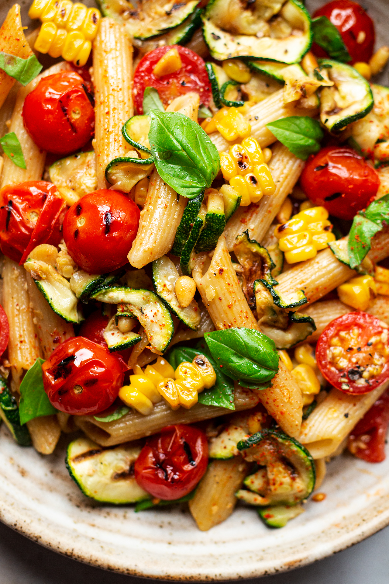 miso corn pasta close up