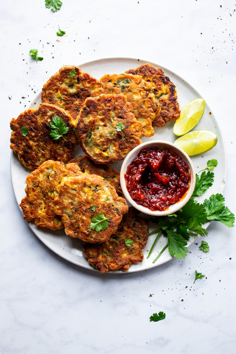 vegan corn fritter platter