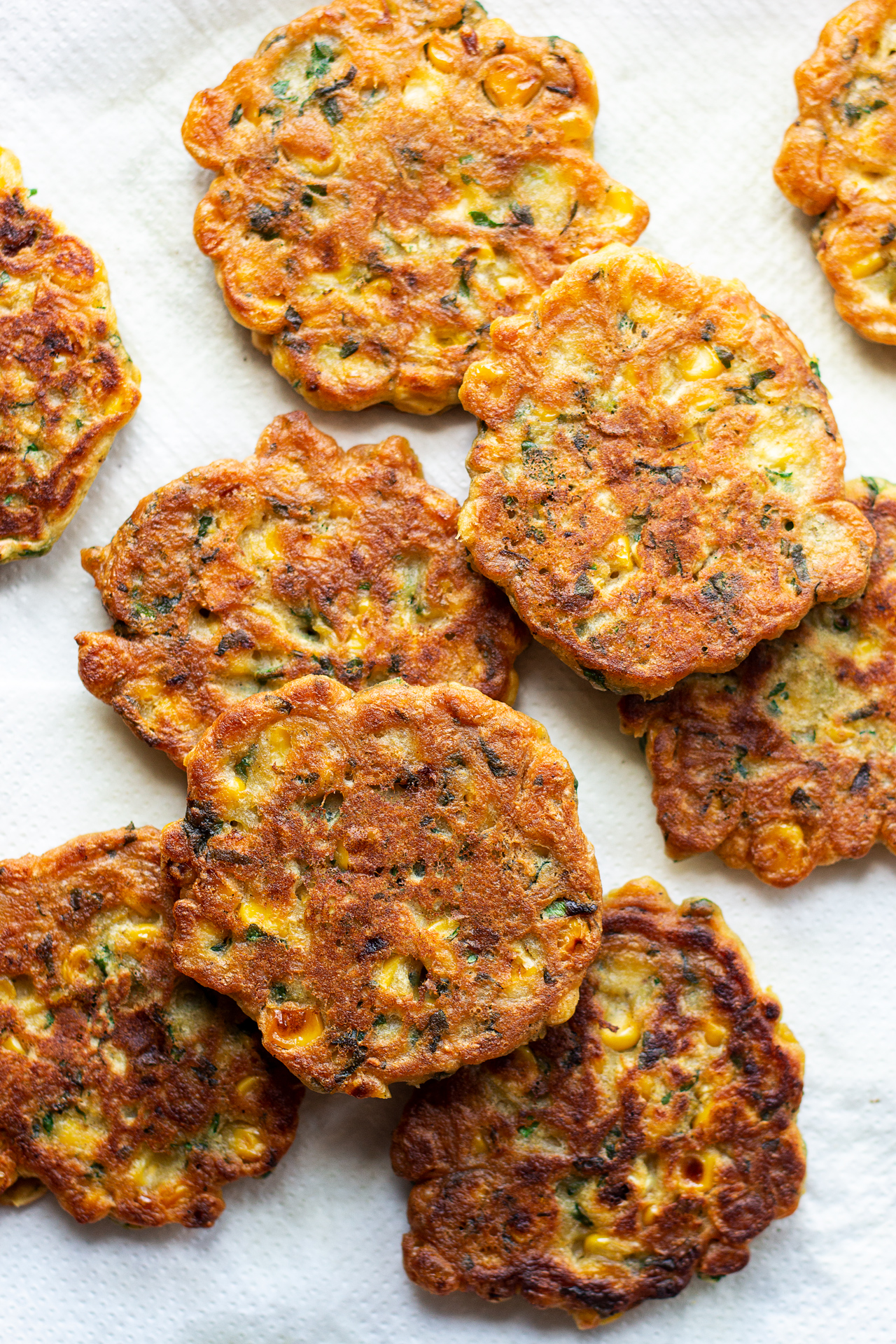 vegan corn fritters fried