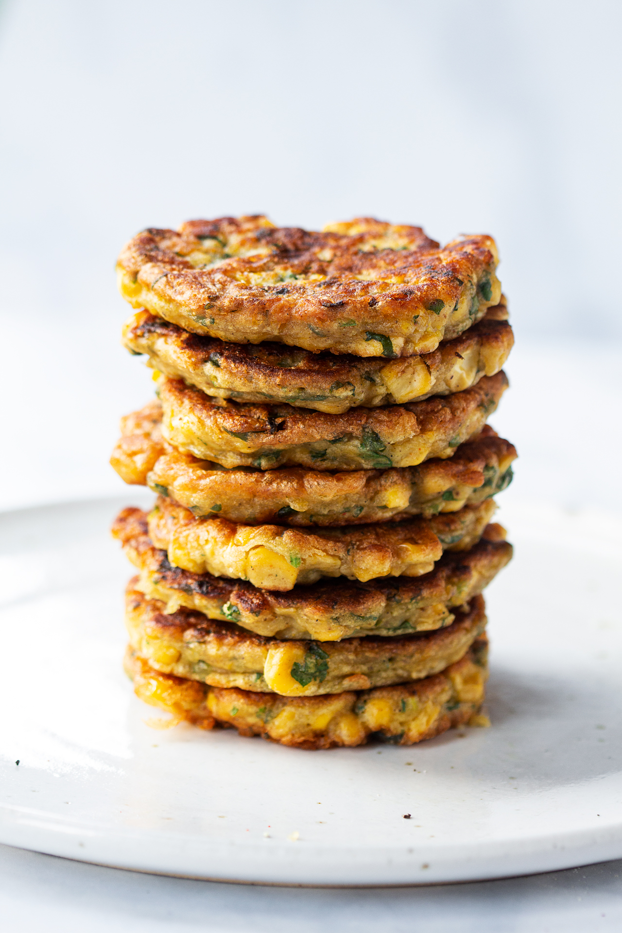 vegan corn fritters stack