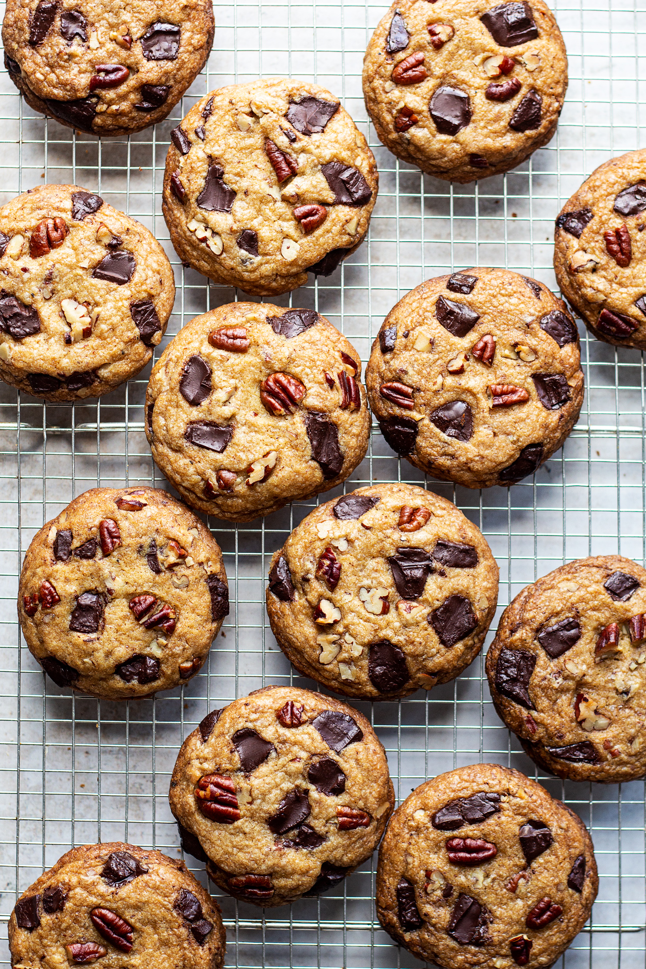 indulgent vegan chocolate chip cookies rack