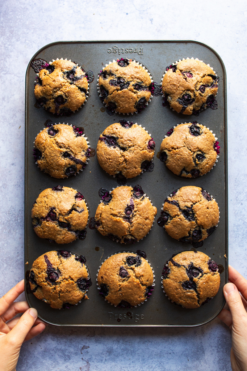 vegan blueberry muffins tray