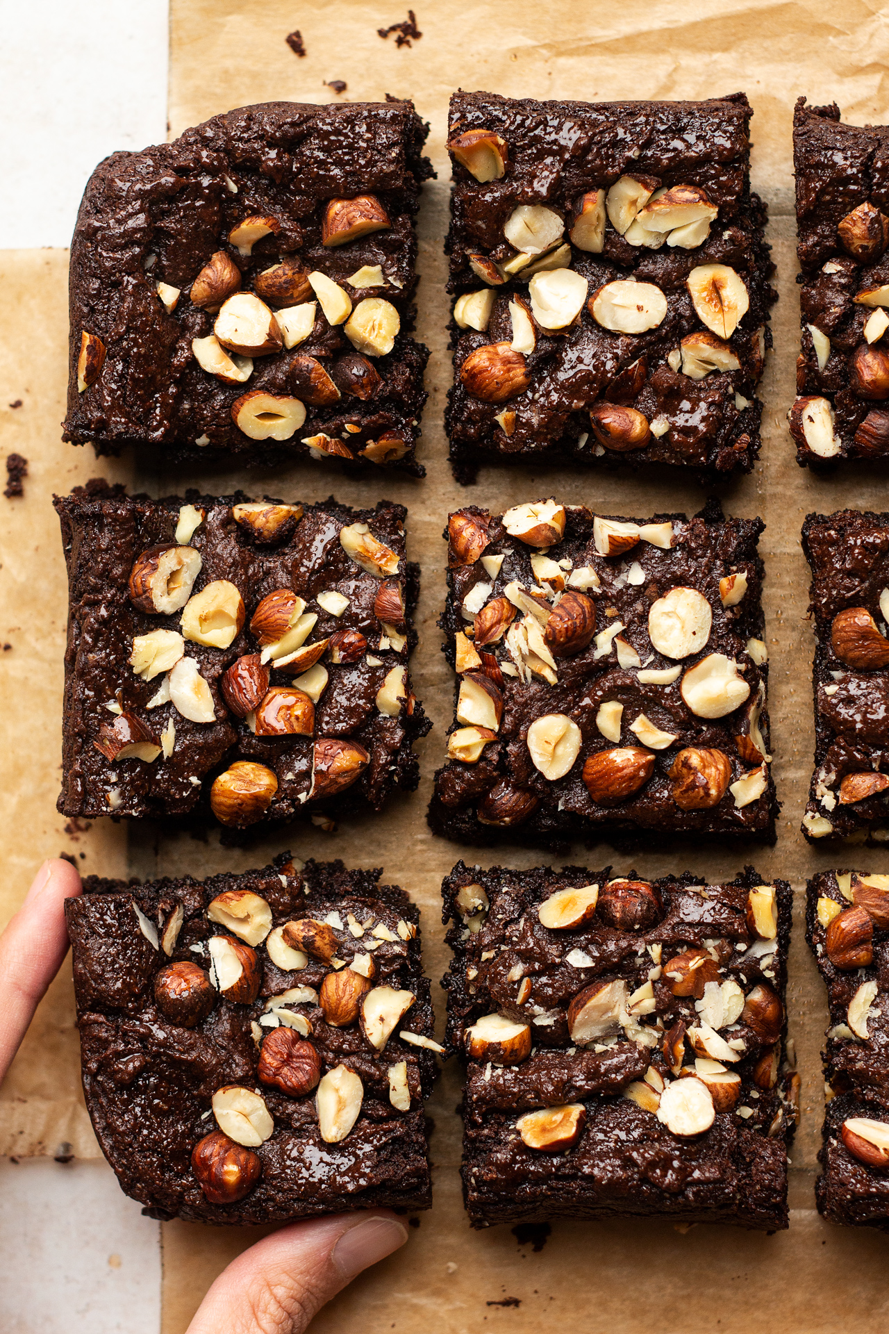 flourless vegan brownies hand