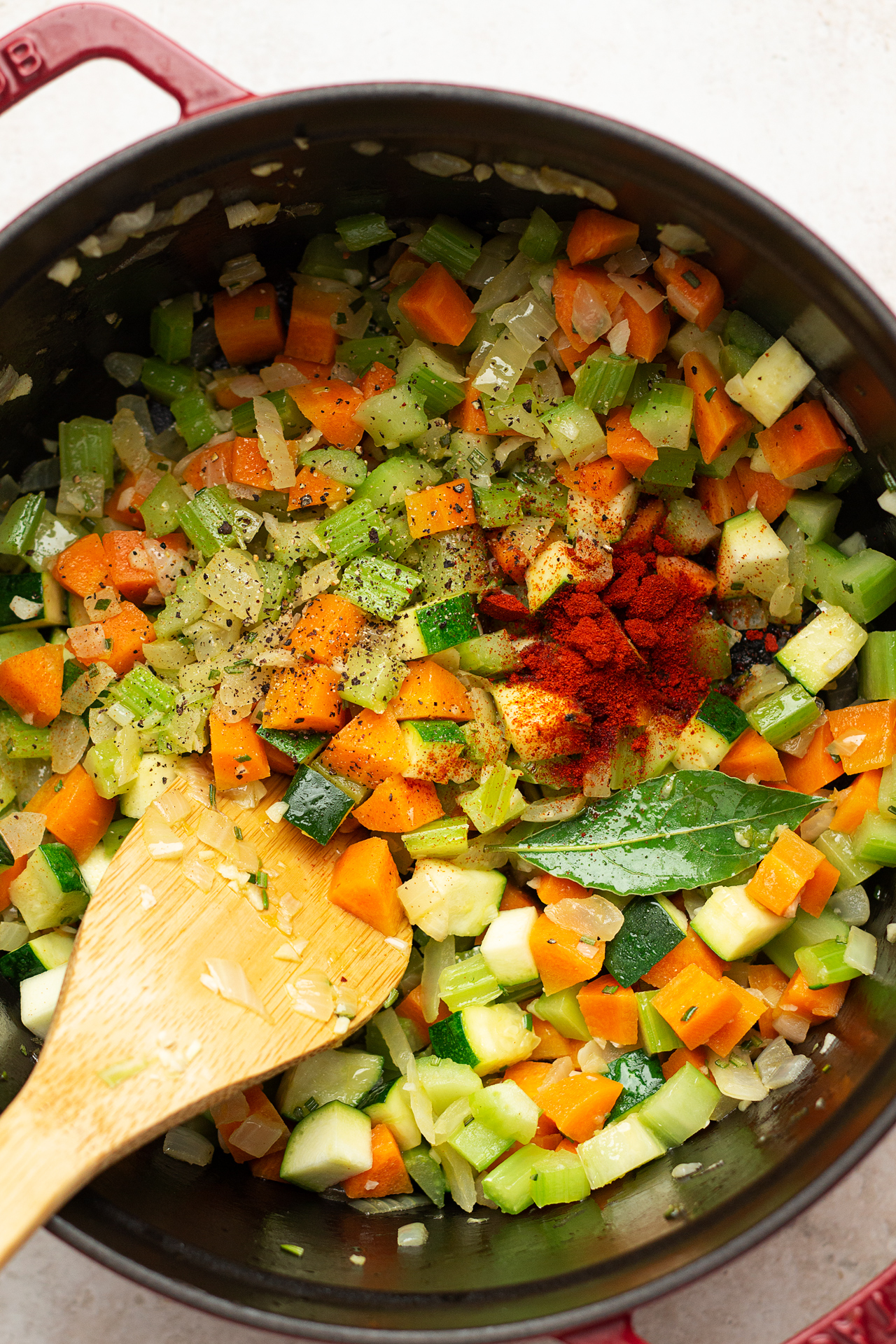 vegan minestrone sauteeing