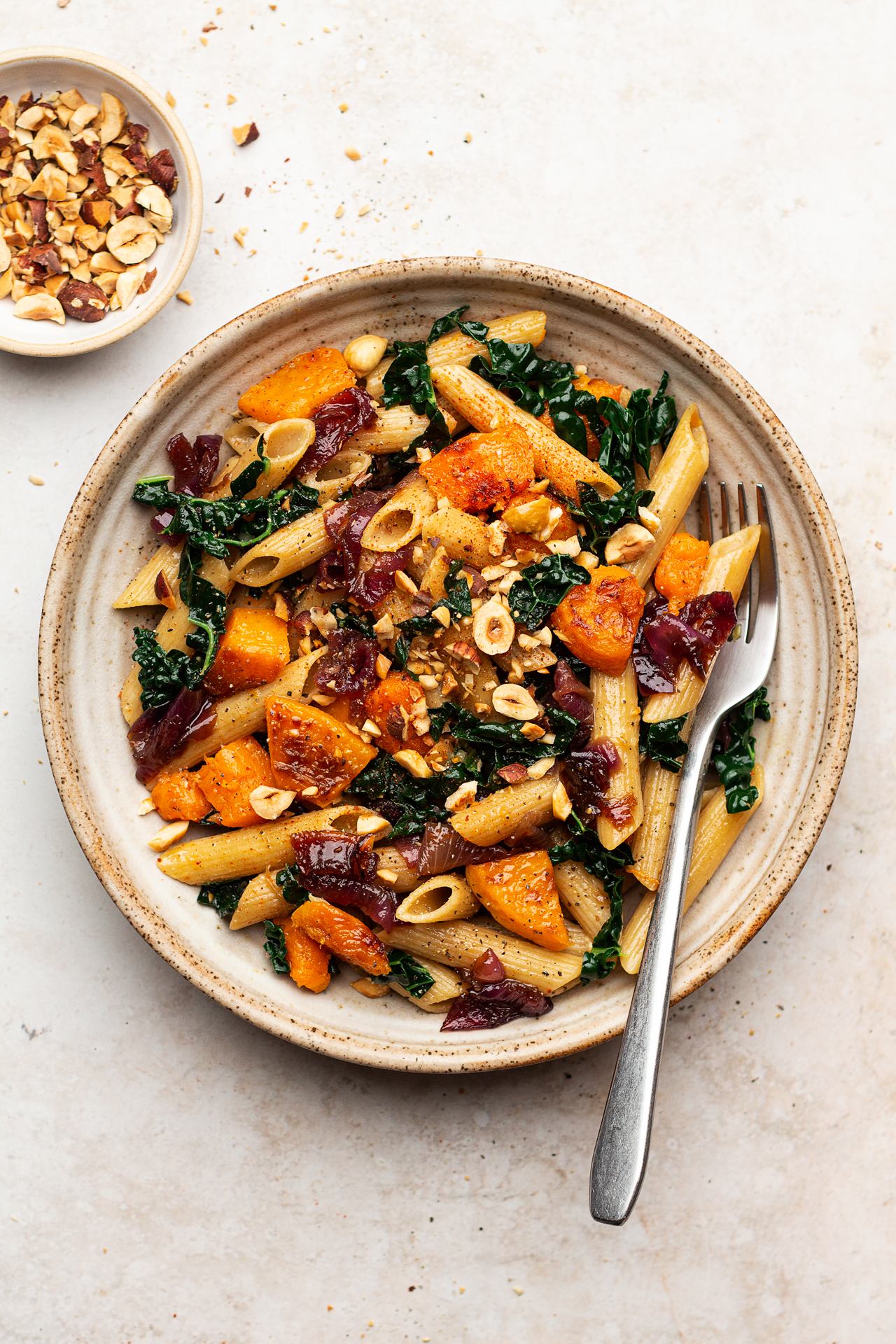 caramelised onion squash pasta portion