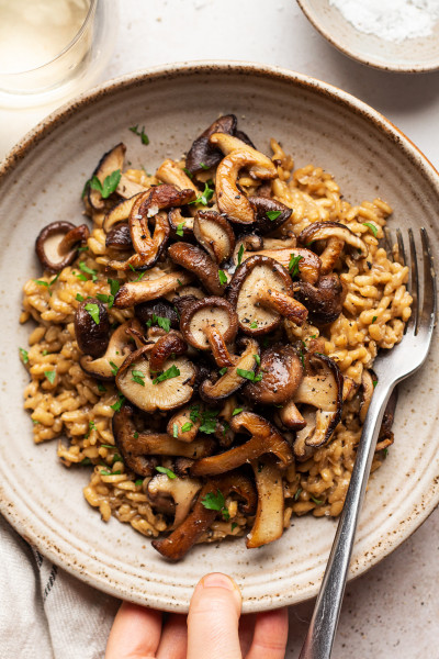 vegan mushroom risotto close