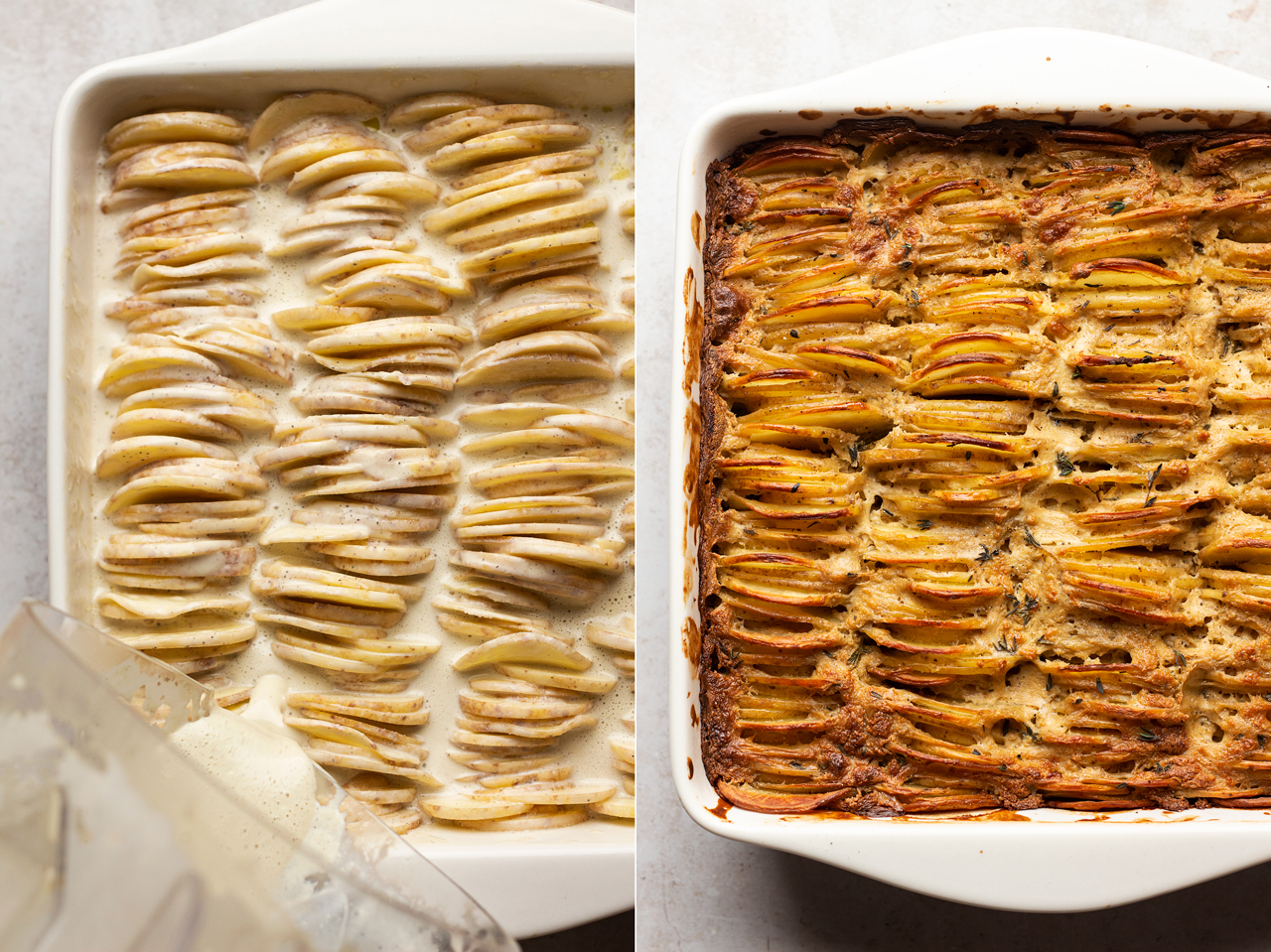 vegan potato gratin before after