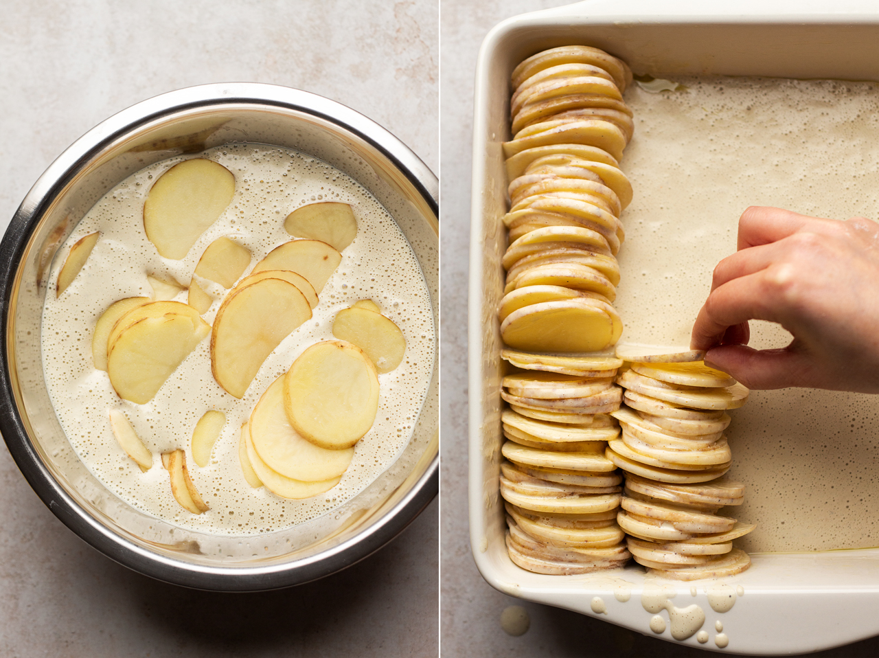 vegan potato gratin making