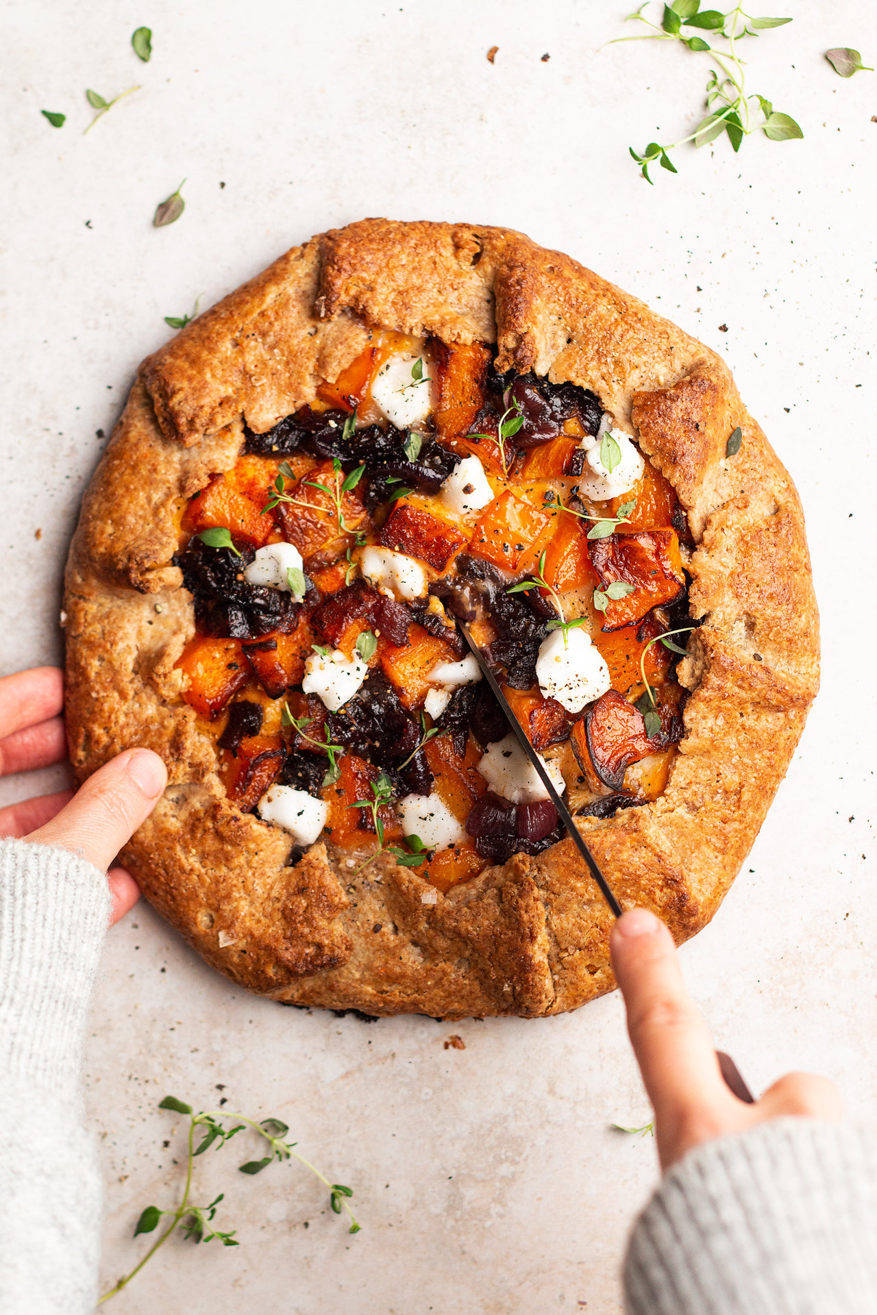 vegan pumpkin galette cutting