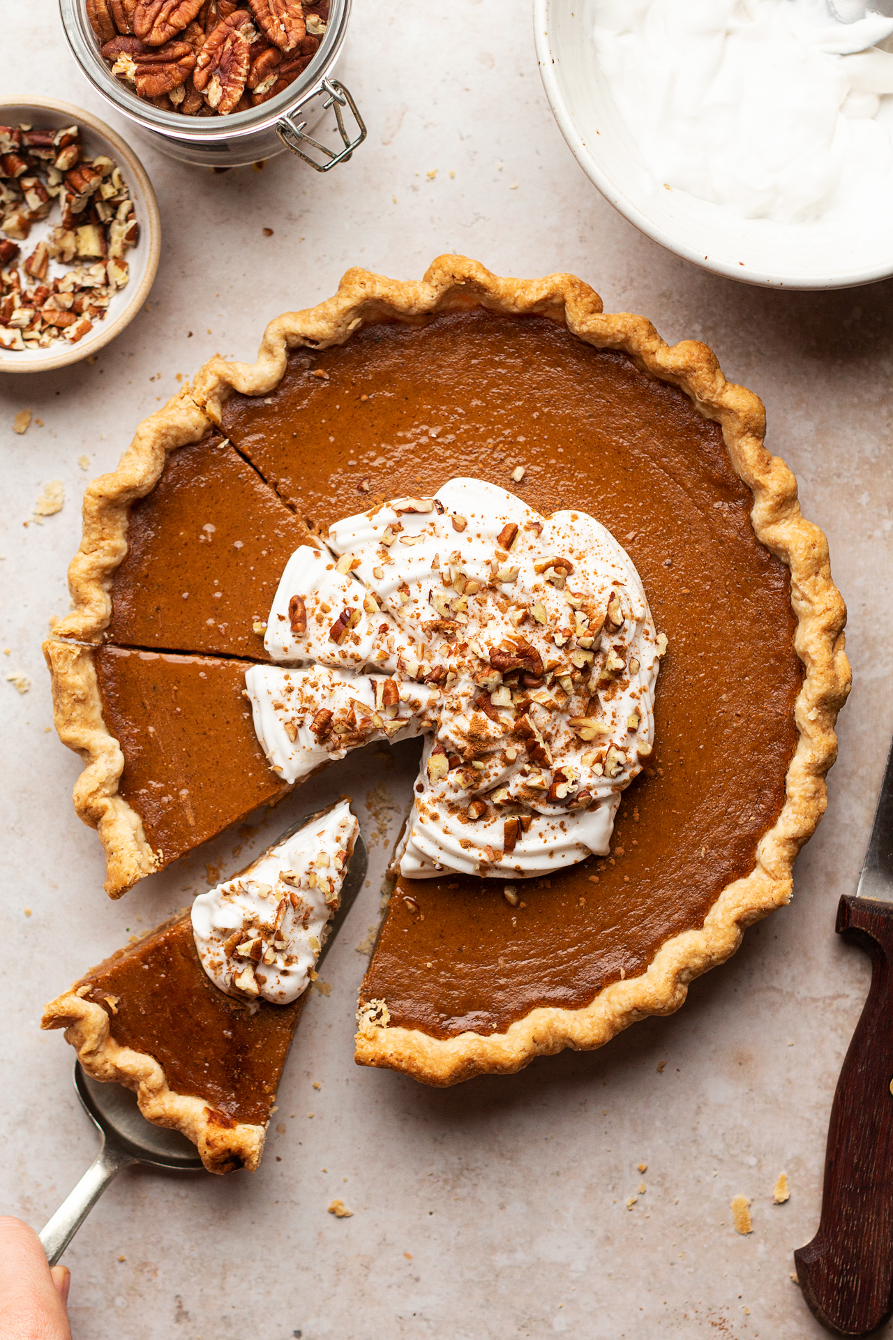 vegan pumpkin pie cut