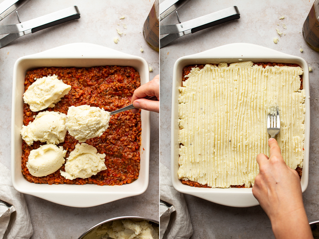 vegan shepherds pie assembly