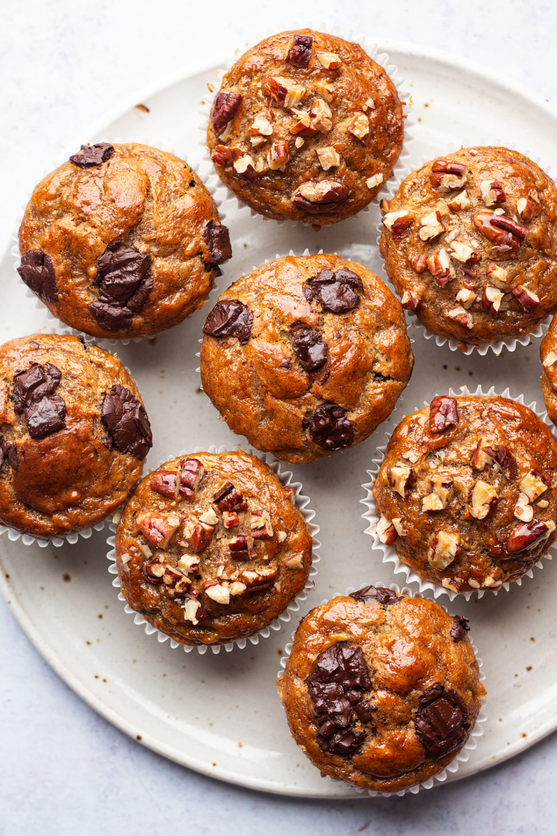 oilfree peanut butter banana muffins plate