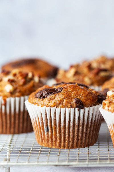 oilfree peanut butter banana muffins side