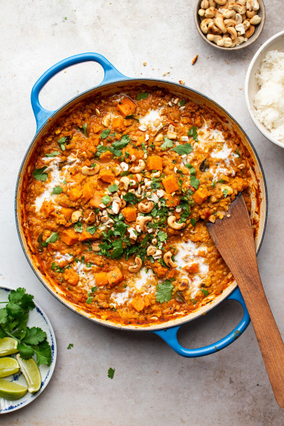 sweet potato red lentil curry pot