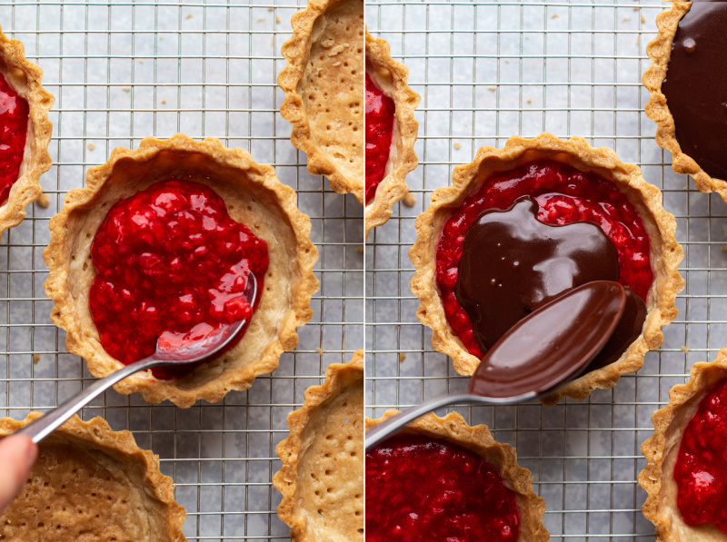 chocolate raspberry tarts making