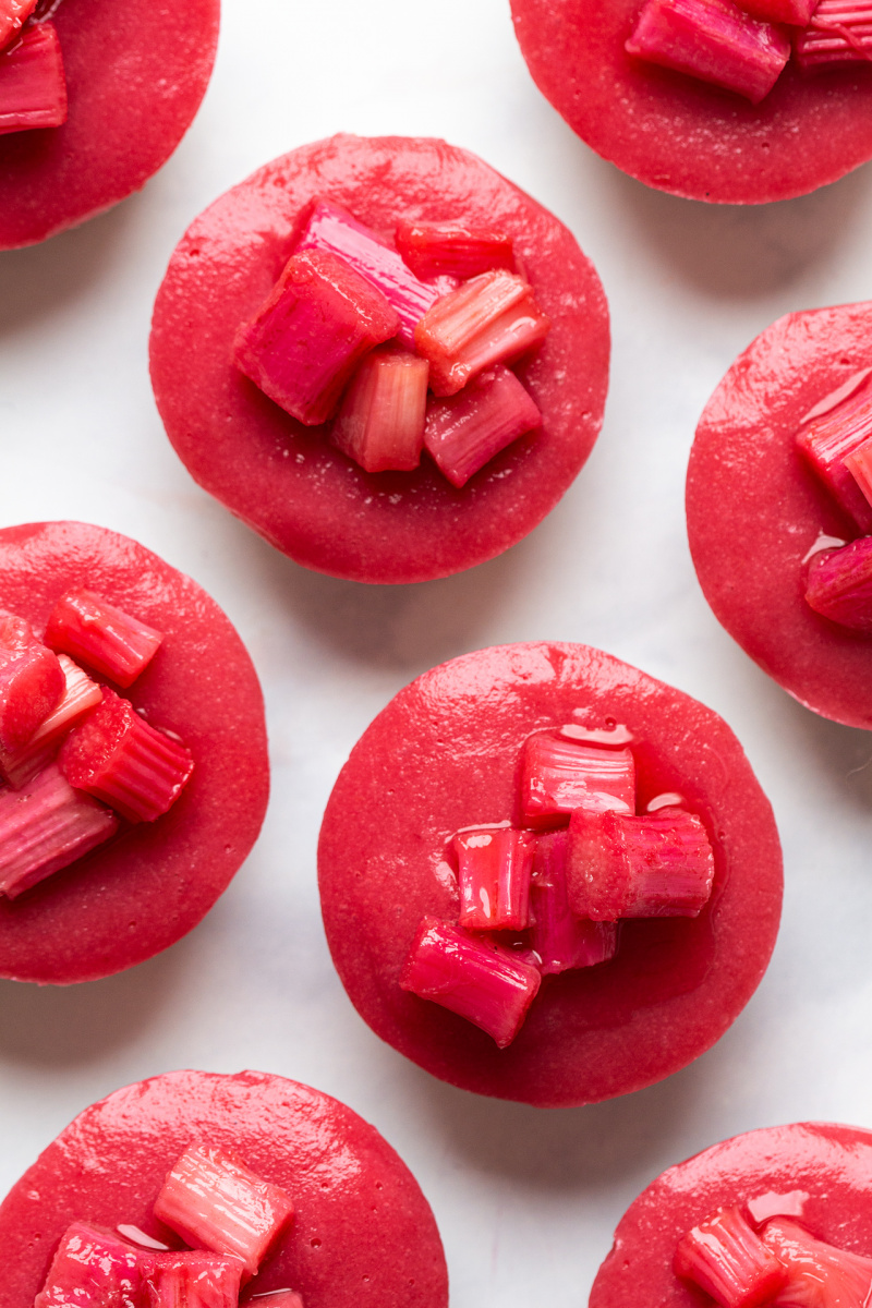 vegan rhubarb ginger cheesecakes made