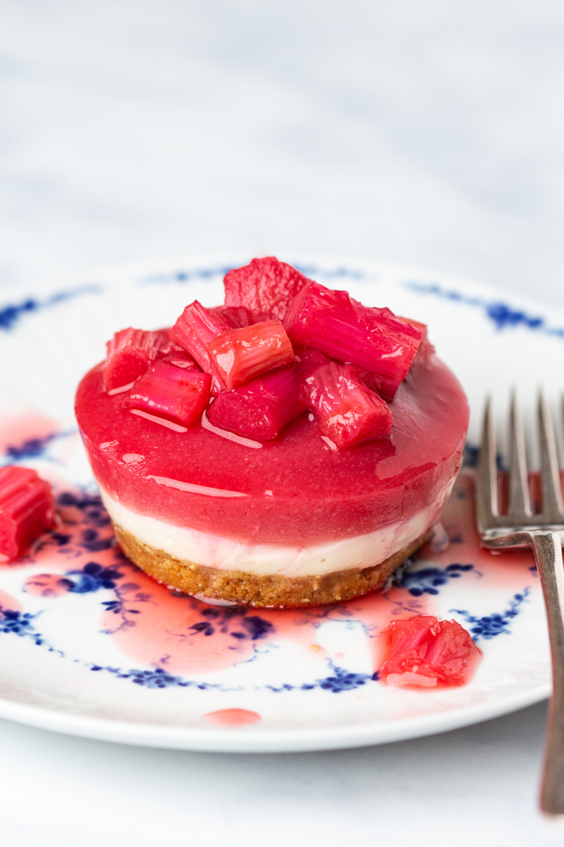 vegan rhubarb ginger cheesecakes one