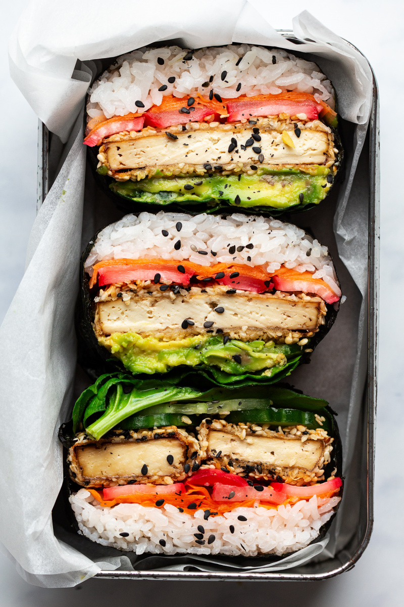 sesame tofu onigirazu lunch box