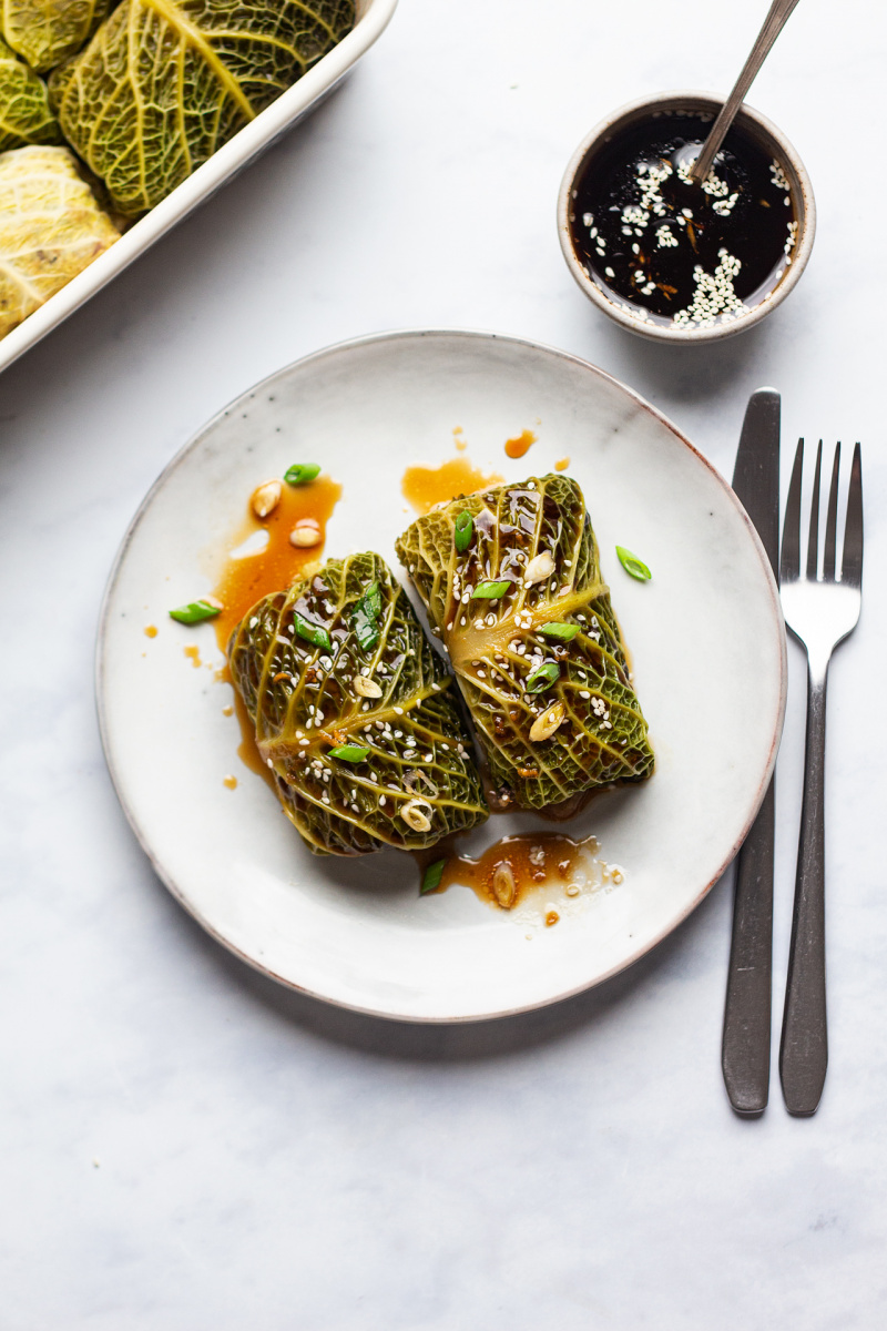 vegan cabbage rolls portion