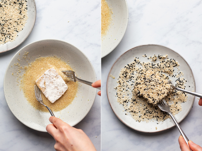 vegan sesame encrusted tofu steaks coating