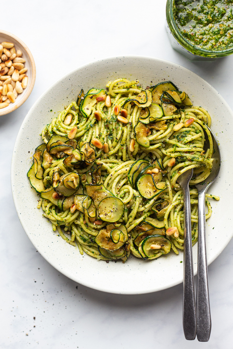 Vegan wild garlic pesto pasta - Lazy Cat Kitchen