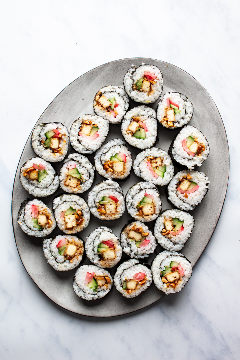 peanut tofu sushi platter