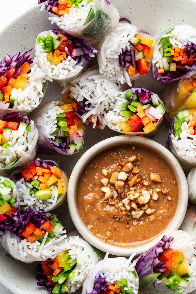 pad thai summer rolls close up