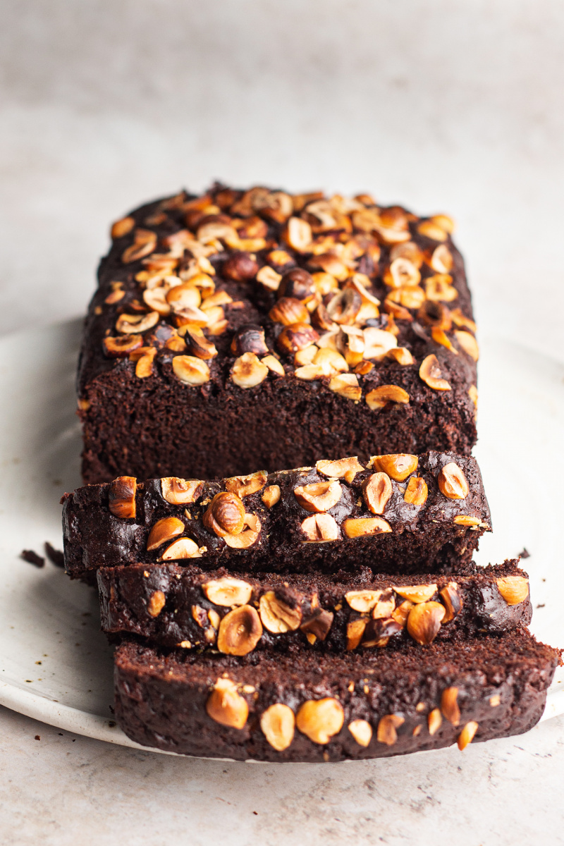 vegan chocolate banana bread cut