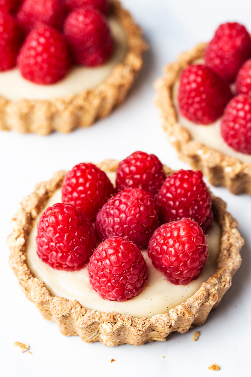 vegan white chocolate ganache tarts three