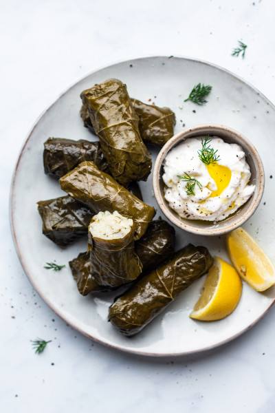 vegan stuffed grape leaves portion