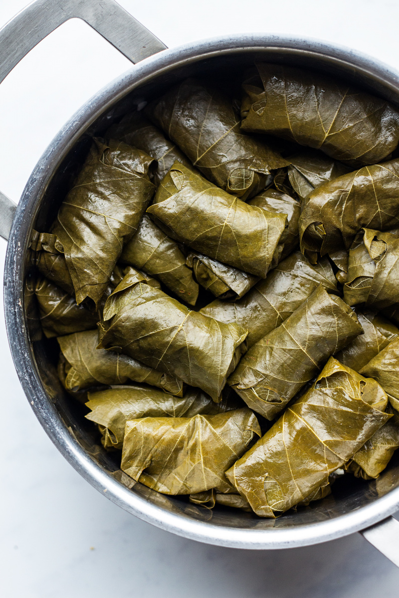 dolmades greek stuffed vine leaves pot