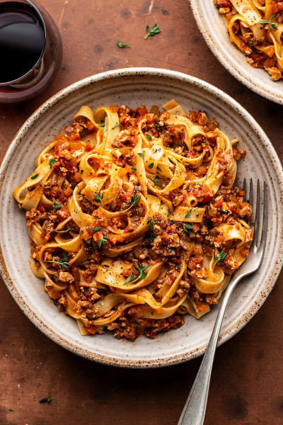 mushroom bolognese close up