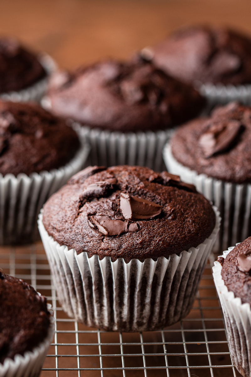 vegan chocolate banana bread muffins top down