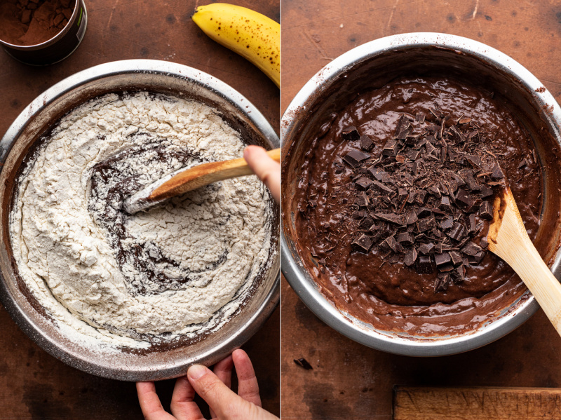 vegan chocolate banana bread muffins batter