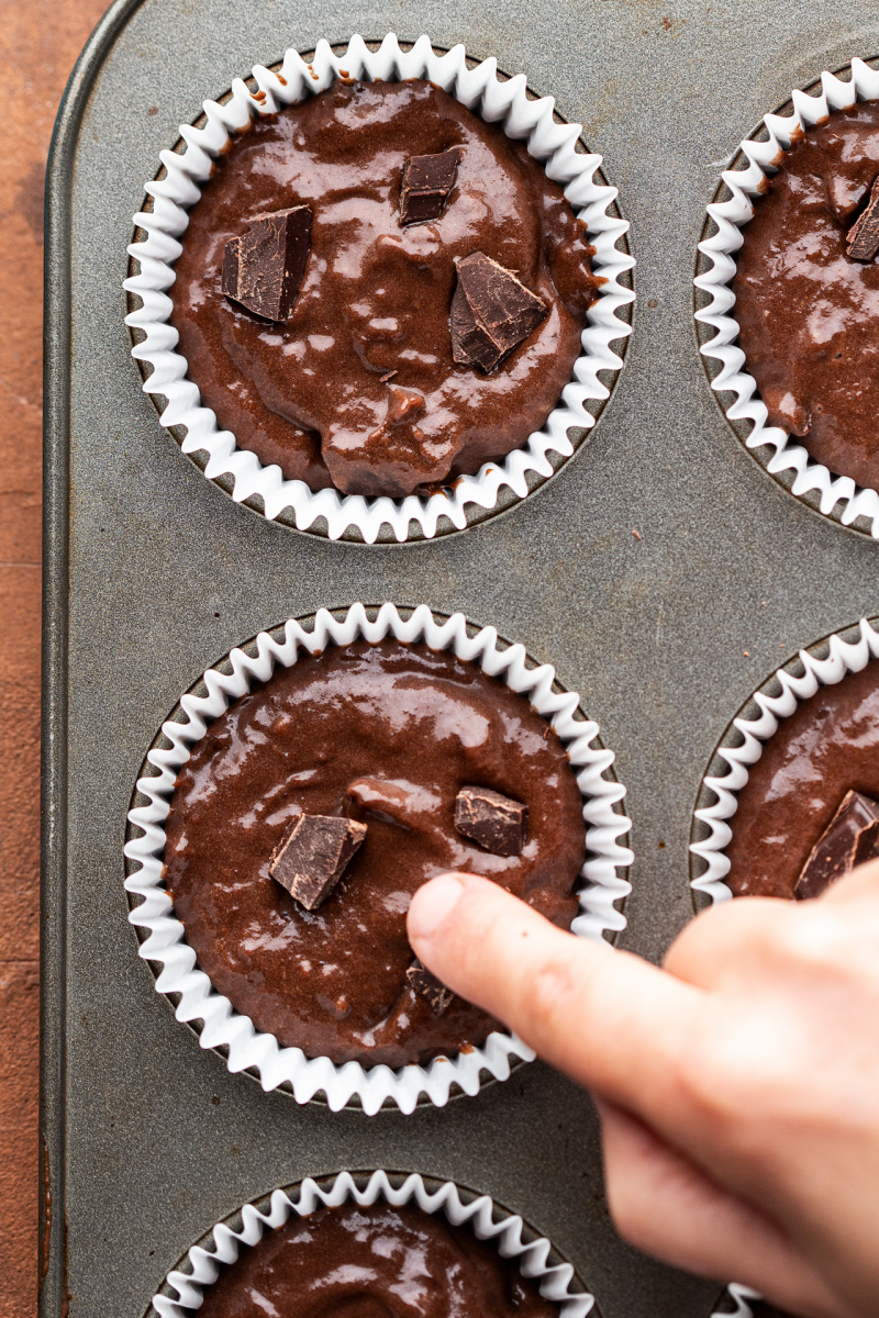 vegan chocolate banana bread muffins before baking