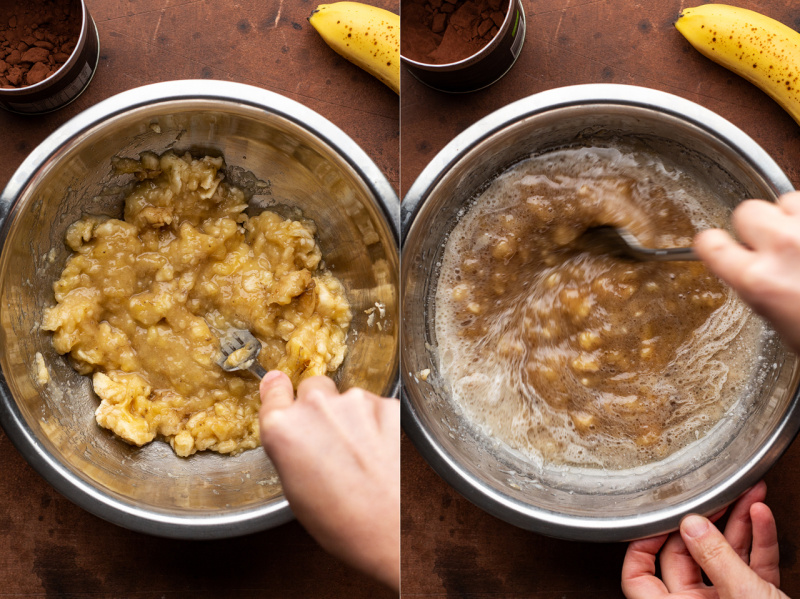 vegan chocolate banana bread muffins making