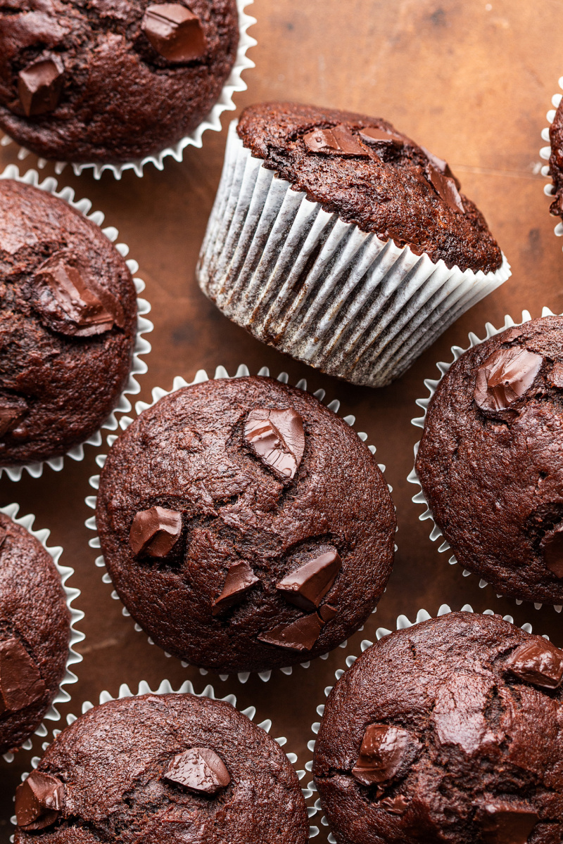 vegan chocolate banana bread muffins top down