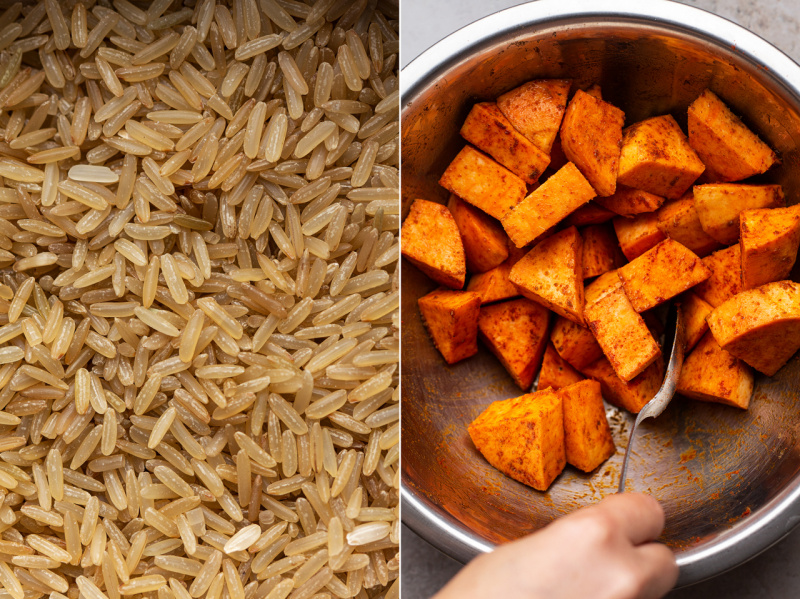 vegan fajita bowls sweet potato rice