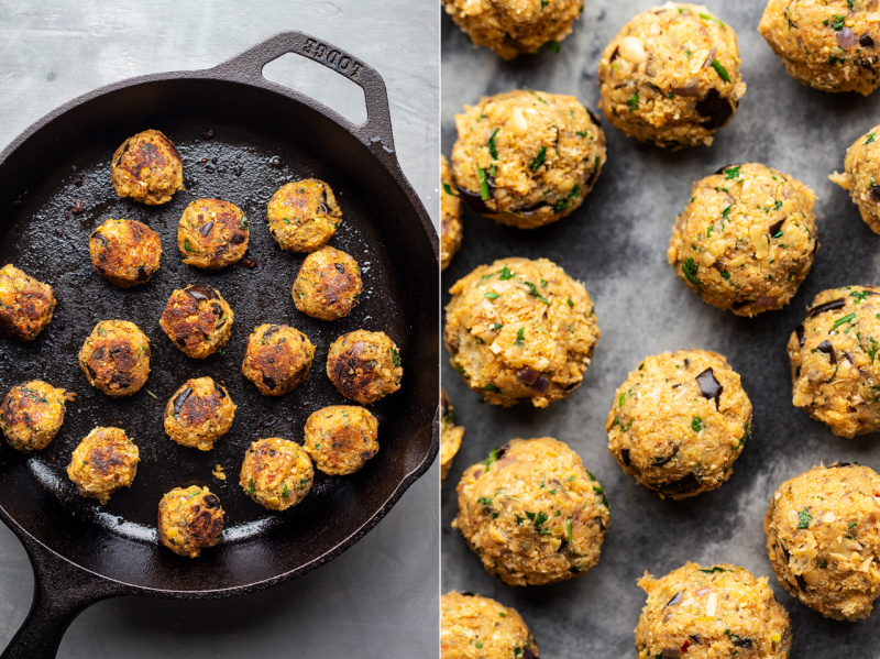 vegan meatball platter raw cooked