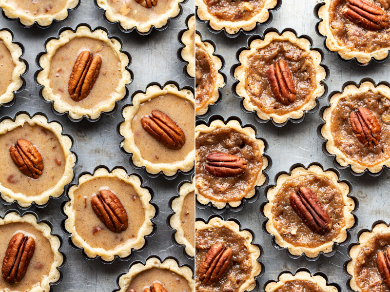 mini pecan pies before after