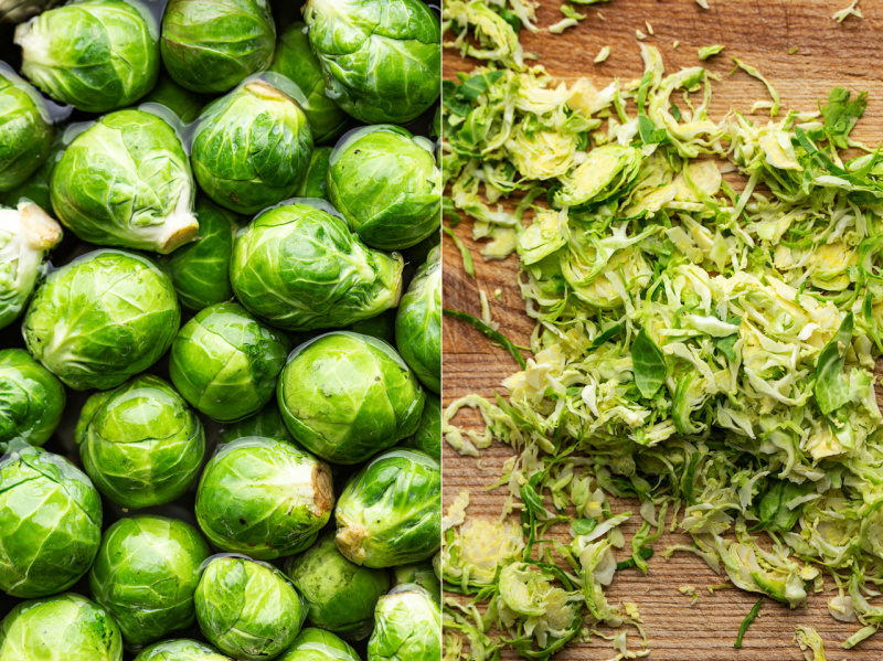 vegan Brussels sprouts Caesar salad sprouts shredded